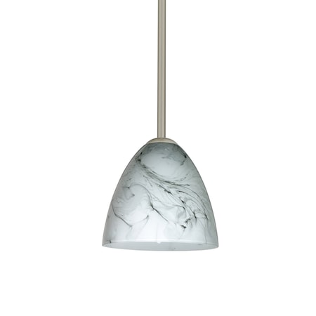 Besa Lighting Vila Stem Pendant, Marble Grigio, Satin Nickel Finish, 1x9W LED 1TT-4470MG-LED-SN